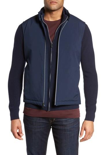 Men's Bugatchi Woven Front Wool Front Zip Sweater Jacket - Blue