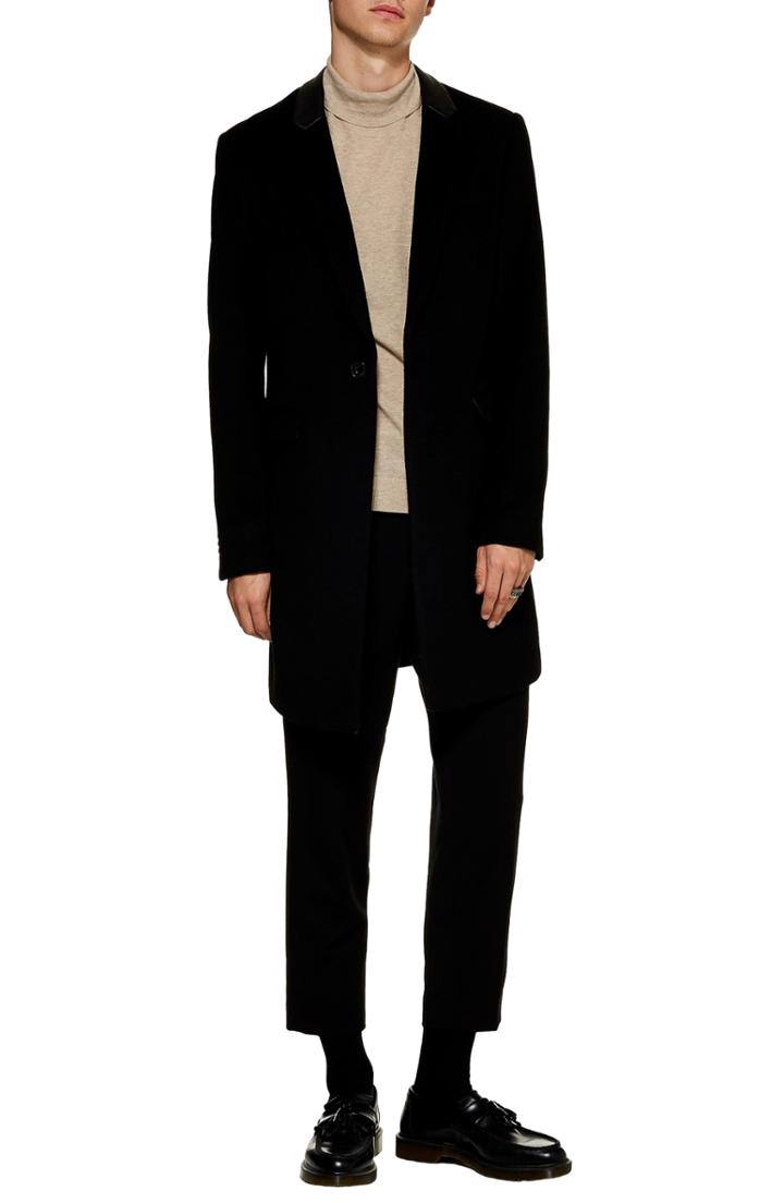 Men's Topman Classic Fit Wool Blend Overcoat - Black