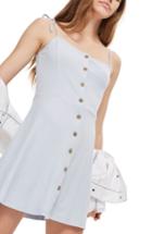 Women's Topshop Button Down Rib Minidress Us (fits Like 0) - Blue