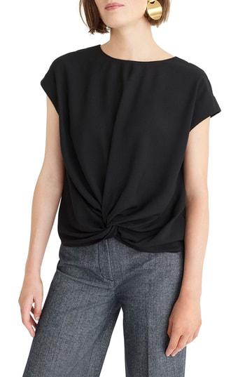Women's J.crew Drapey Front Knot Top P - Black
