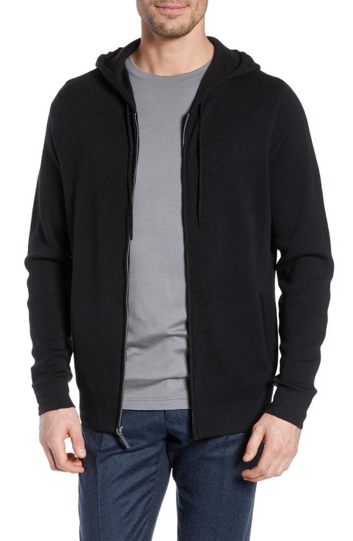 Men's Nordstrom Signature Merino Wool Zip Hoodie - Black