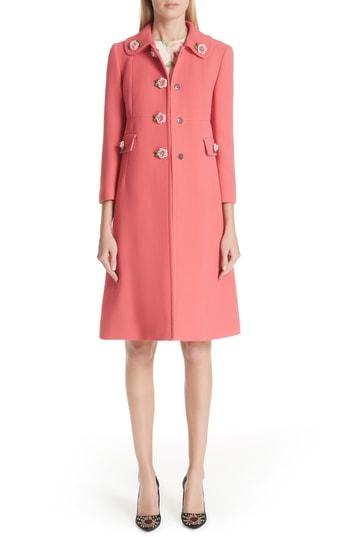 Women's Dolce & Gabbana Rose Button Wool Coat Us / 40 It - Pink