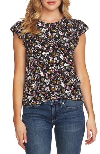 Women's Cece Abbey Bouquet Smocked Top - Black