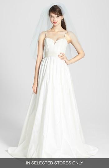 Women's Amsale 'cameron' Lace Applique Corset Bodice Silk Taffeta Dress, Size - Ivory