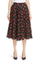 Women's Michael Kors Rose Print Silk Georgette Dance Skirt - Red