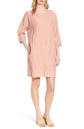 Women's Eileen Fisher Metallic Organic Cotton Blend Shift Dress, Size - Brown