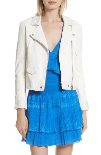 Women's Iro Maldone Denim Trim Leather Moto Jacket Us / 34 Fr - White