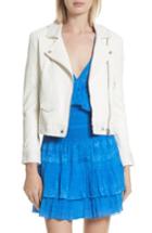 Women's Iro Maldone Denim Trim Leather Moto Jacket Us / 34 Fr - White