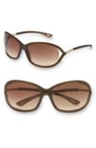 Women's Tom Ford 'jennifer' 61mm Oval Oversize Frame Sunglasses - Dark Brown