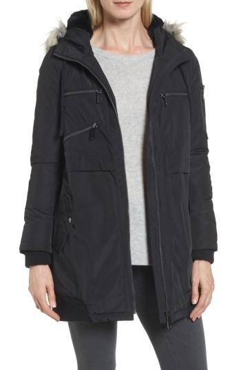 Women's Sam Edelman Berber Parka With Faux Fur - Black