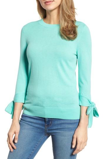 Women's Halogen Tie Sleeve Crewneck Sweater, Size - Green