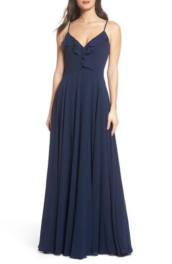 Women's Hayley Paige Occasions Ruffle Chiffon Gown - Blue
