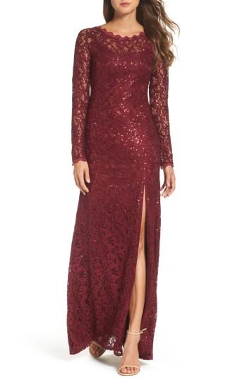 Women's Sequin Hearts Sequin Lace Gown - Red