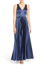 Women's Lulus Bow Back Pleat Satin Gown - Blue