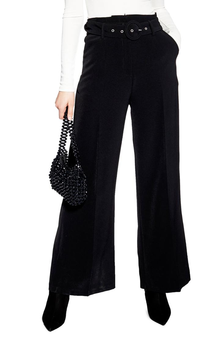 Women's Topshop Covered Belt Wide Leg Trousers Us (fits Like 0) - Black