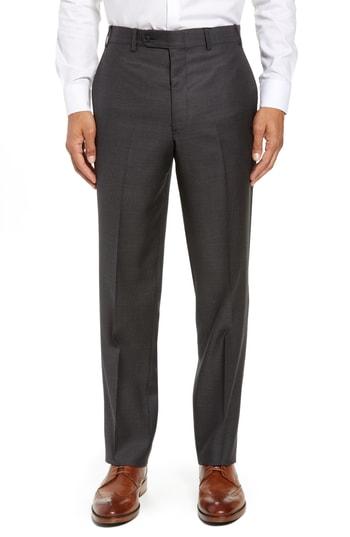 Men's John W. Nordstrom Torino Traditional Fit Flat Front Solid Wool Trousers - Black