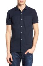 Men's French Connection Slim Fit Short Sleeve Sport Shirt - Blue