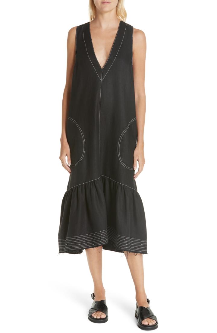 Women's Lee Mathews Carrie Linen Midi Dress - Black