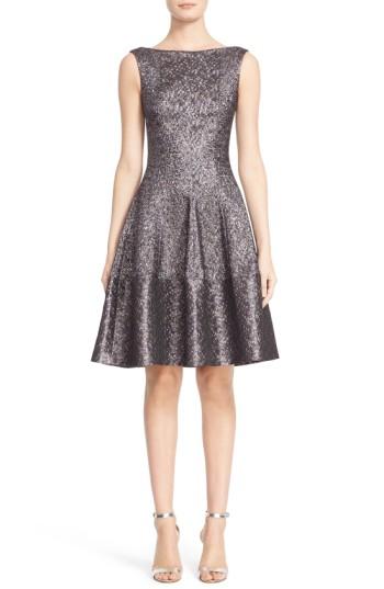 Women's Talbot Runhof Hammered Metallic Jacquard Fit & Flare Dress - Purple