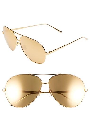Women's Linda Farrow 64mm Gold Plated Aviator Sunglasses