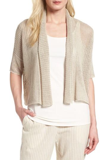 Women's Eileen Fisher Boxy Organic Linen Cardigan - Beige