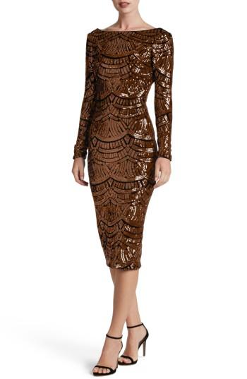 Women's Dress The Population Emery Scoop Back Sequin Midi Dress - Brown