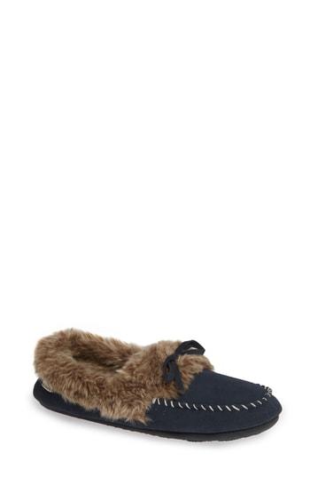 Women's Acorn Faux Fur Trim Moccasin Indoor/outdoor Slipper - Grey
