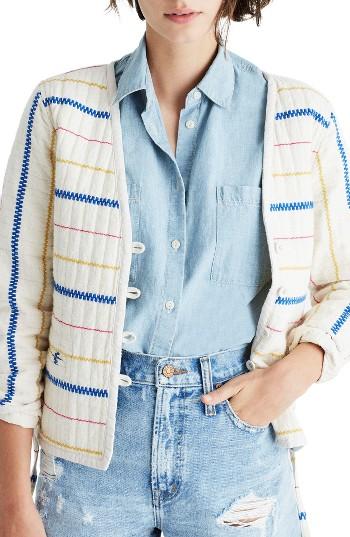 Women's Madewell Quilted Side Tie Jacket, Size - White