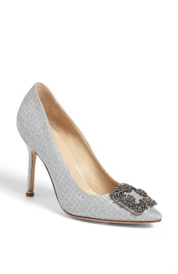 Women's Manolo Blahnik 'hangisi' Jeweled Pump Us / 40eu - Metallic