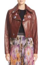 Women's Christopher Kane Embroidered Crop Leather Jacaket