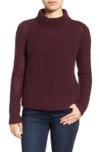 Women's Halogen Stitch Detail Cashmere Mock Neck Sweater - Burgundy