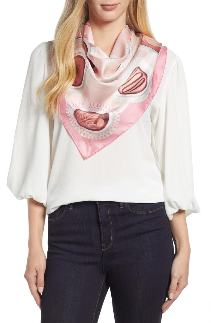 Women's Kate Spade New York Coffee Cups Silk Scarf, Size - Pink