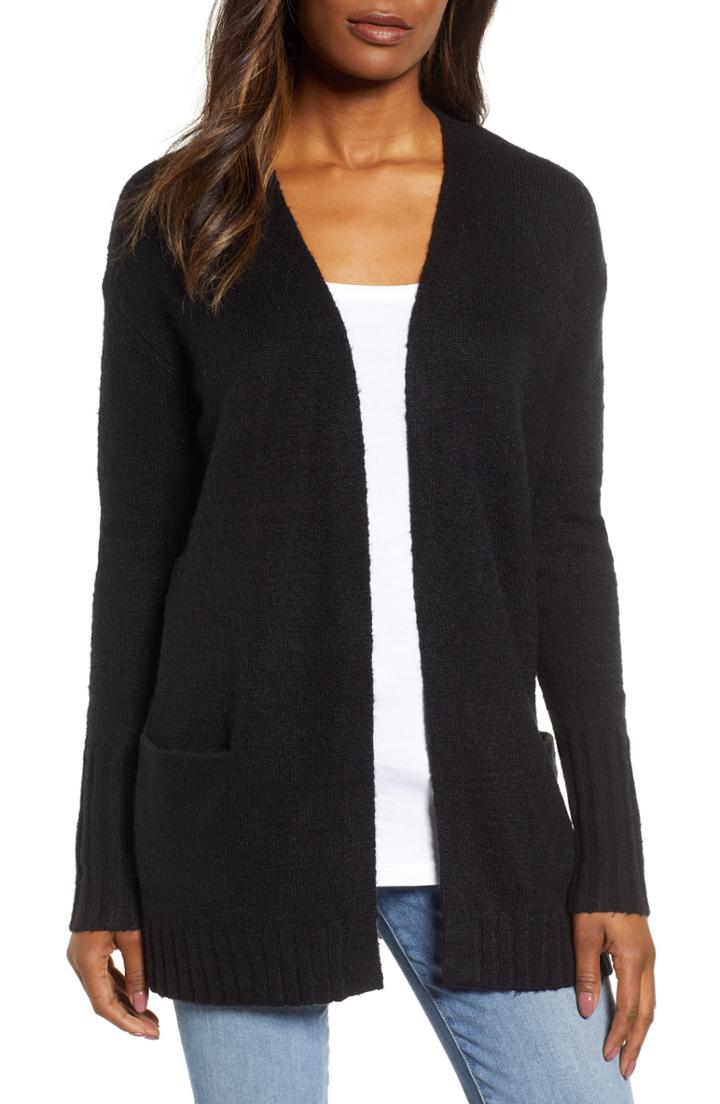 Women's Caslon Open Front Pocket Cardigan - Black