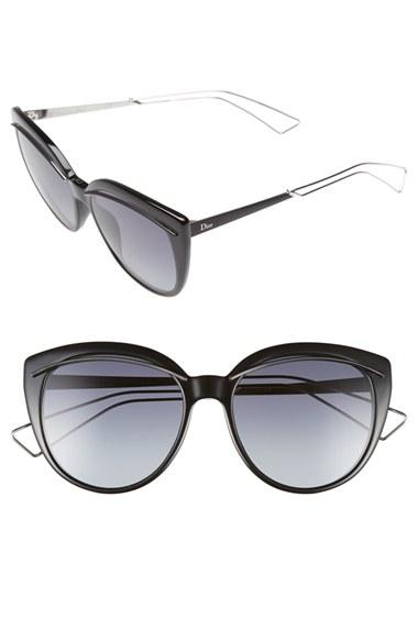 Women's Dior 'liner' 56mm Cat Eye Sunglasses - Black/ Palladium
