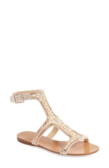 Women's Imagine Vince Camuto 'reid' Embellished T-strap Flat Sandal M - White