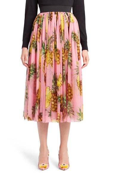 Women's Dolce & Gabbana Pineapple Print Pleated Midi Skirt