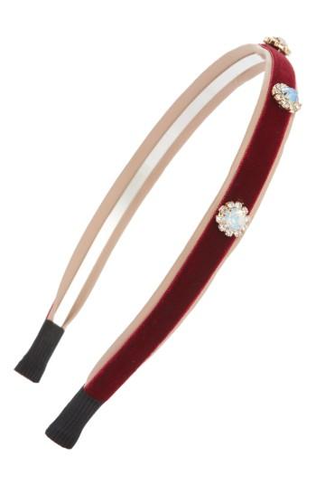 Cara Embellished Velvet Headband, Size - Burgundy