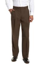 Men's Berle Self Sizer Waist Pleated Wool Gabardine Trousers X 34 - Brown