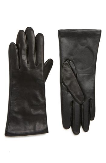 Women's Nordstrom Cashmere Lined Leather Touchscreen Gloves - Black