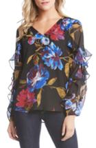 Women's Karen Kane Ruffle Sleeve Floral Top - Black