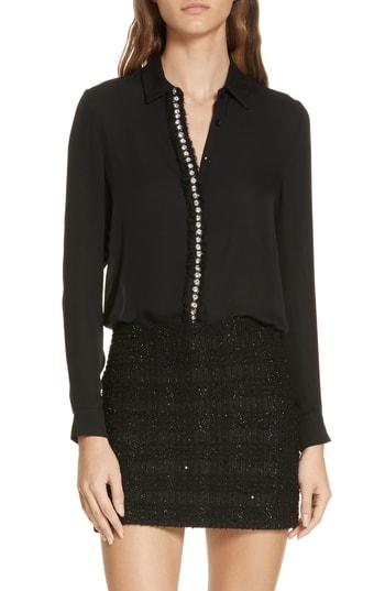 Women's Alice + Olivia Willa Embellished Placket Top - Black