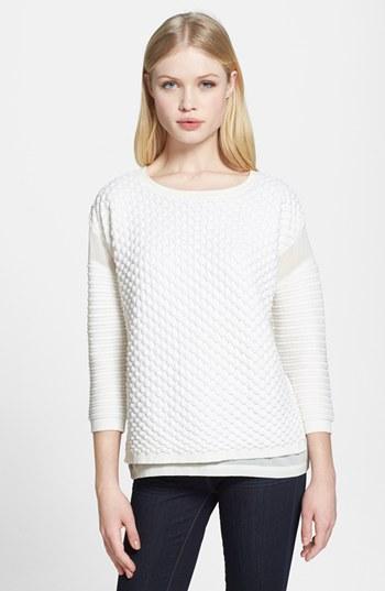 Trouve Quilted Mixed Media Sweater Cream