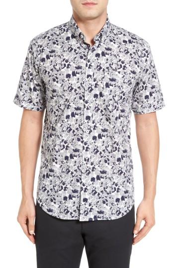 Men's Bugatchi Shaped Fit Optic Swirl Short Sleeve Sport Shirt - Blue