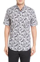 Men's Bugatchi Shaped Fit Optic Swirl Short Sleeve Sport Shirt - Blue