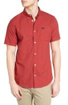 Men's Rvca 'that'll Do' Slim Fit Short Sleeve Oxford Shirt - Red