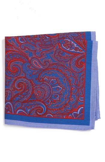 Men's Calibrate Paisley Cotton & Silk Pocket Square, Size - Red