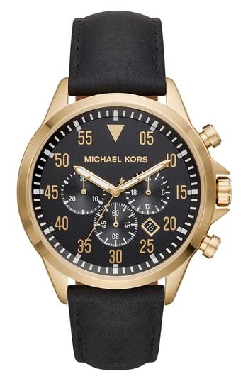 Men's Michael Kors Gage Chronograph Leather Strap Watch, 45mm