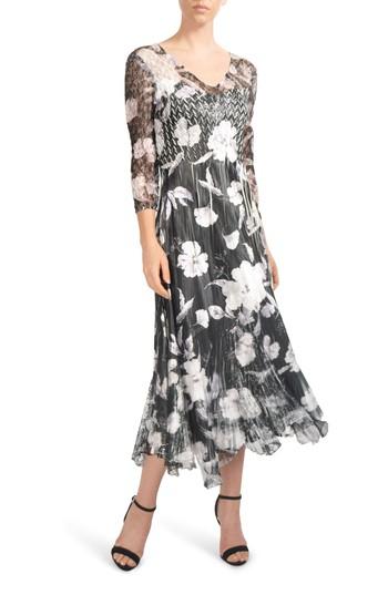 Women's Komarov Charmeuse & Lace Midi Dress - Black