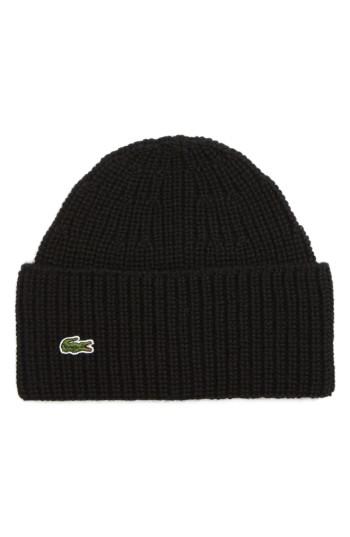 Men's Lacoste Ribbed Wool Beanie - Black