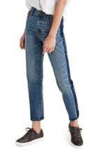 Women's Madewell 11-inch High Rise Stripe Slim Boyfriend Jeans - Blue